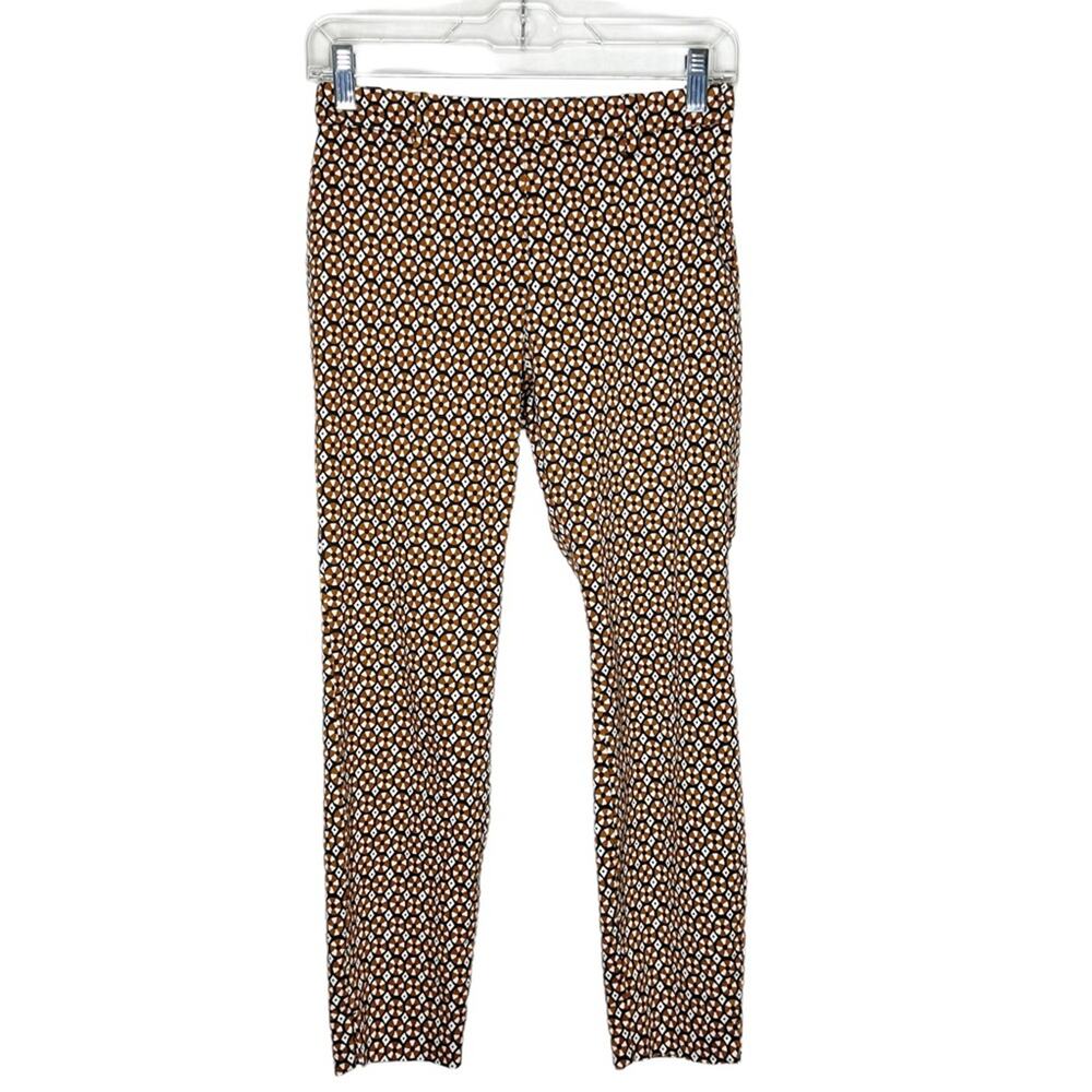 H&M / orange black white geometric patterned straight leg ankle pants / 4